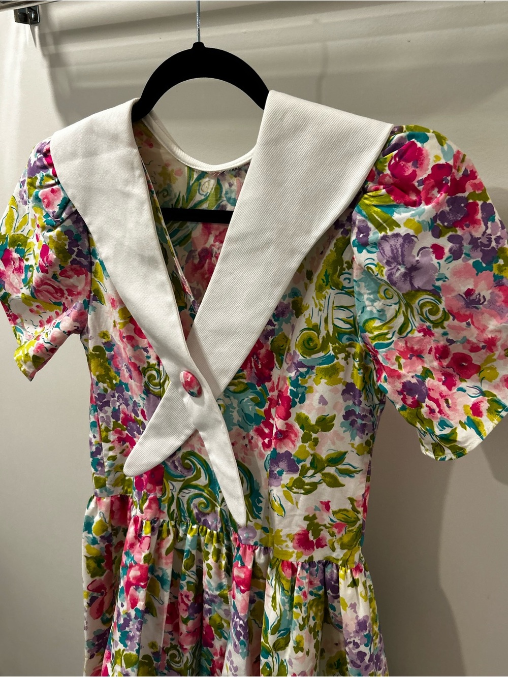 Vintage Manhattan 80s Floral Dress 🇨🇦 Girls Size 12 Scalloped Neck - Picture 13 of 15